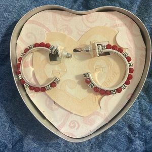 Brighton Red Bead Silver Hoops